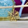 Cobweb, Spider & Fly Charm Pendant in 9ct Gold
