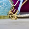 Cobweb, Spider & Fly Charm Pendant in 9ct Gold