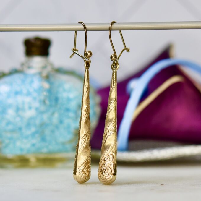 Ornate Torpedo Earrings in 9ct Gold