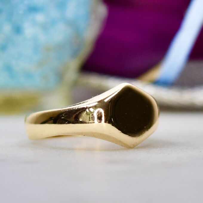 Heavyweight Hexagon Plain Polished Signet Ring in 9ct Gold