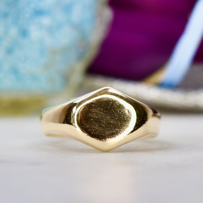 Heavyweight Hexagon Plain Polished Signet Ring in 9ct Gold