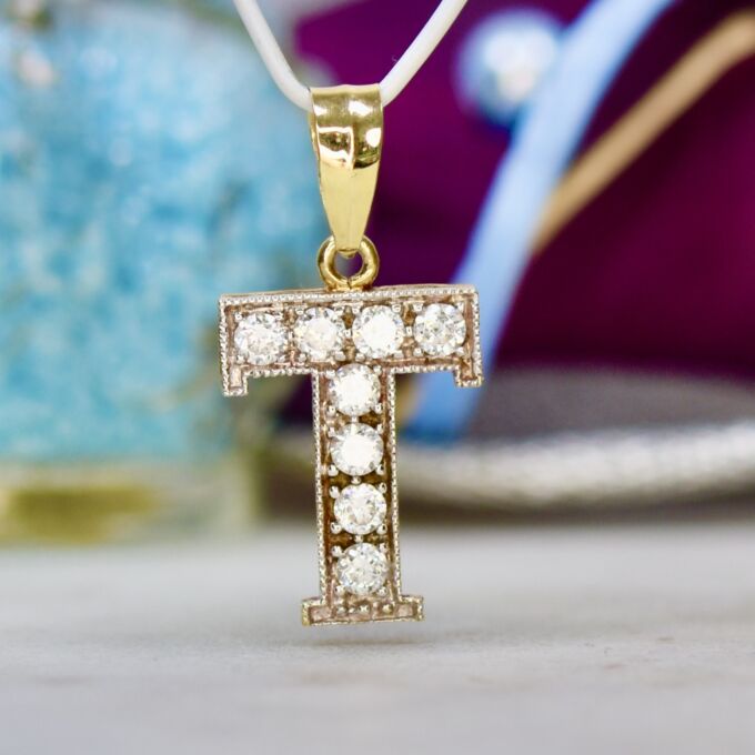 Initial Letter T Pendant in 9ct Gold