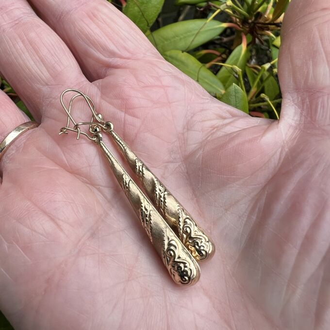 Ornate Torpedo Earrings in 9ct Gold