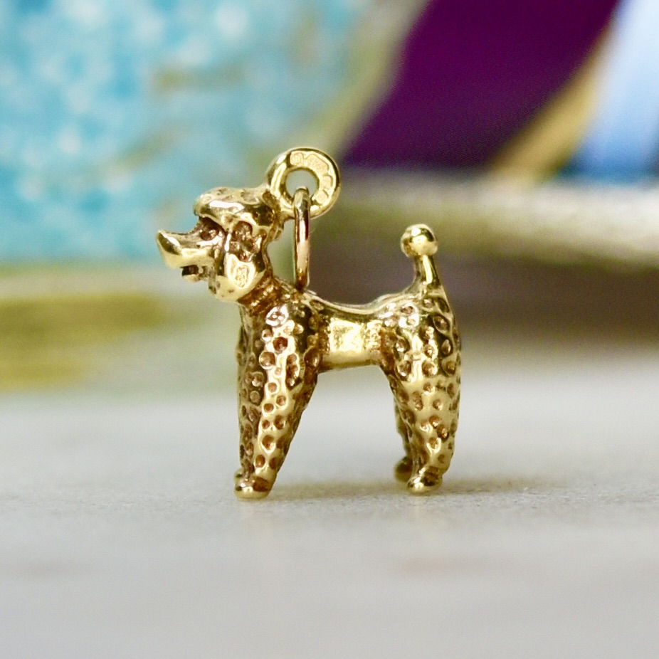 Poodle Charm Pendant in 9ct Gold Gems Afire Vintage Jewellery UK