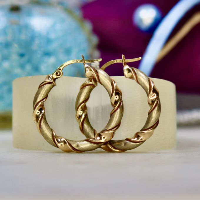 Two Colour Hoop Earrings in 9ct Gold