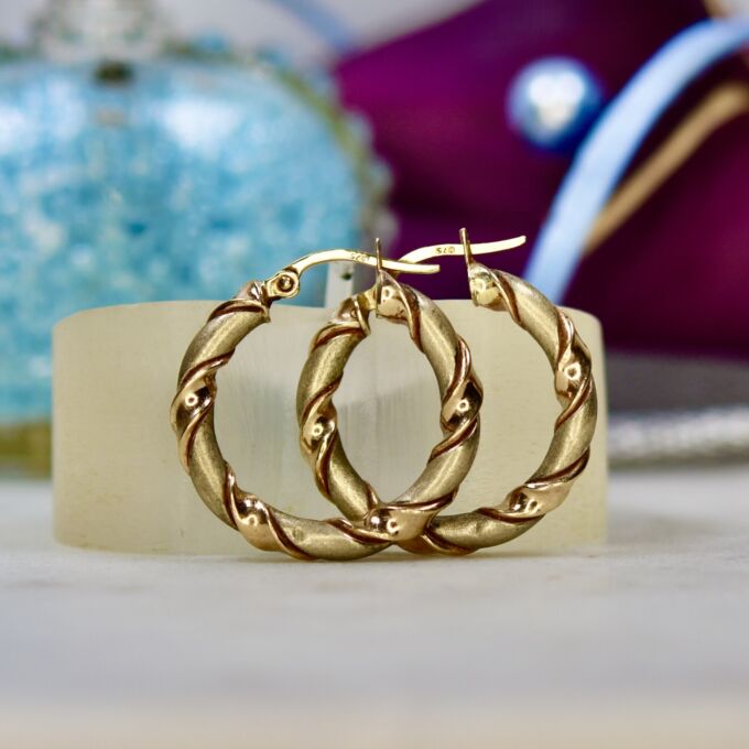 Two Colour Hoop Earrings in 9ct Gold