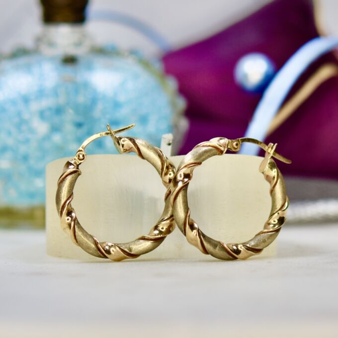 Two Colour Hoop Earrings in 9ct Gold