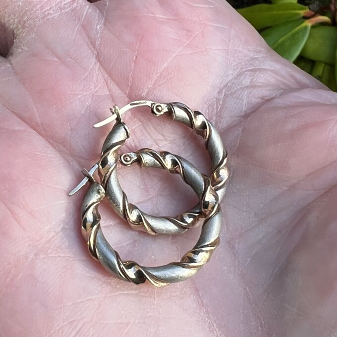 Two Colour Hoop Earrings in 9ct Gold