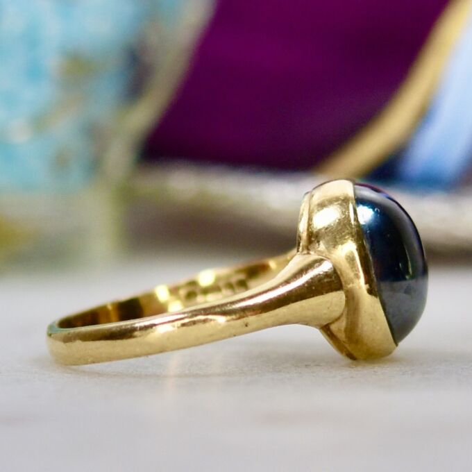 Hematite Cabochon Solitaire Ring in 9ct Gold