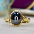 Hematite Cabochon Solitaire Ring in 9ct Gold