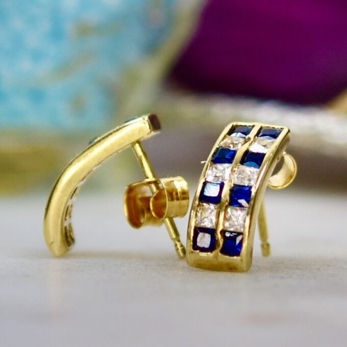 Blue and White Earrings in 9ct Gold