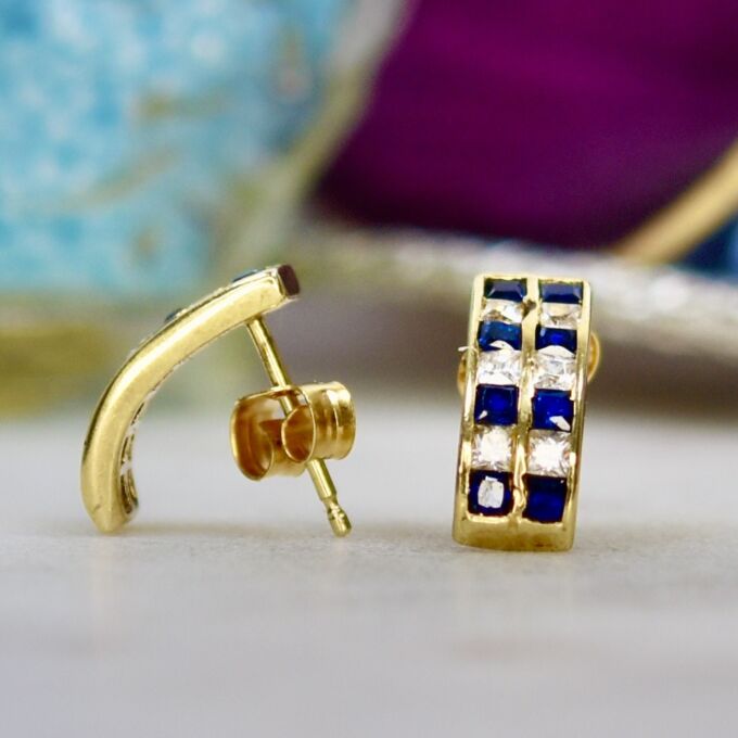 Blue and White Earrings in 9ct Gold