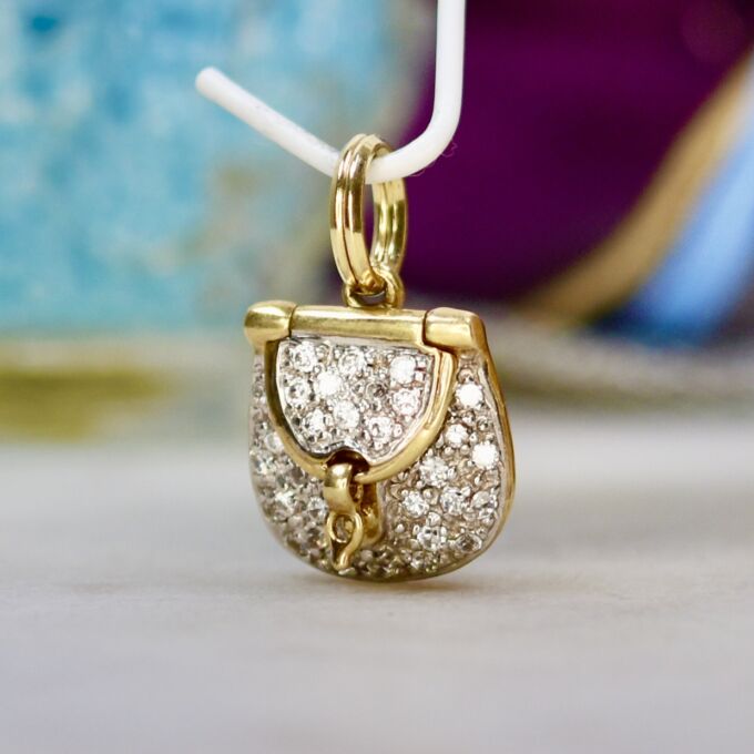 Pavé Set Purse Charm Pendant in 9ct Gold