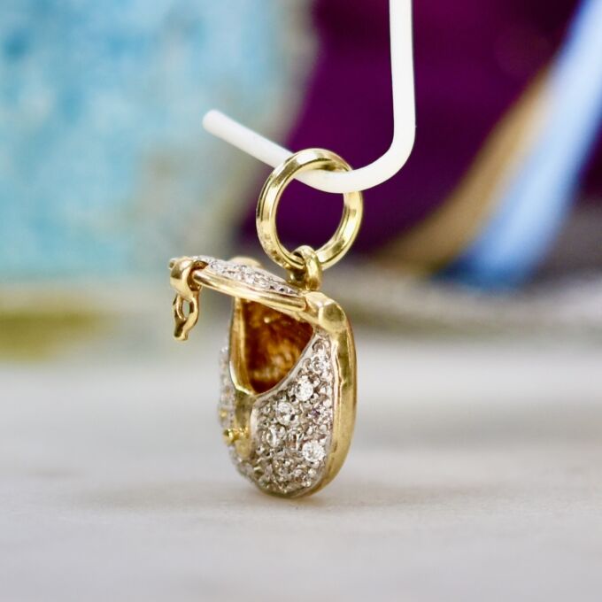 Pavé Set Purse Charm Pendant in 9ct Gold