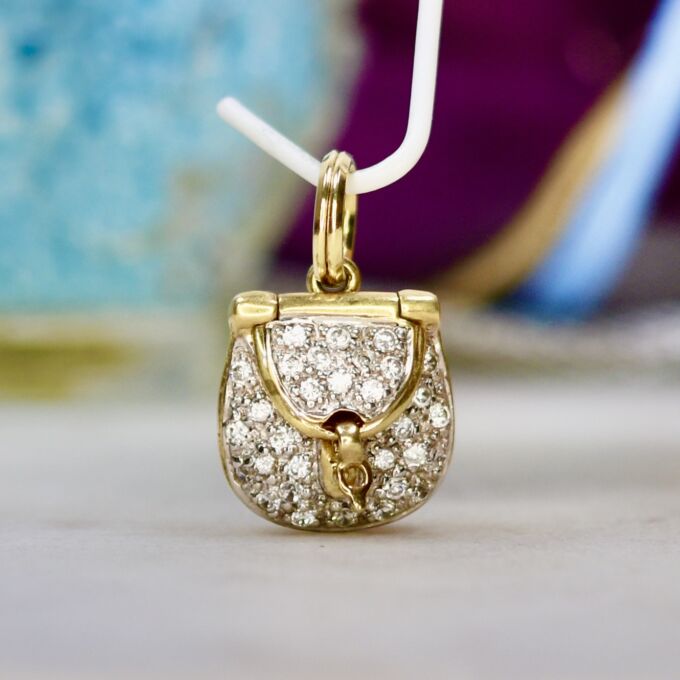 Pavé Set Purse Charm Pendant in 9ct Gold
