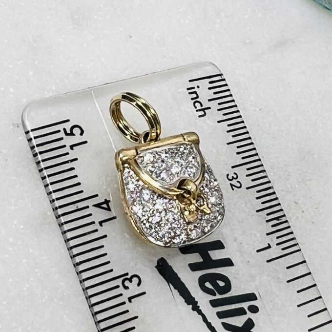 Pavé Set Purse Charm Pendant in 9ct Gold