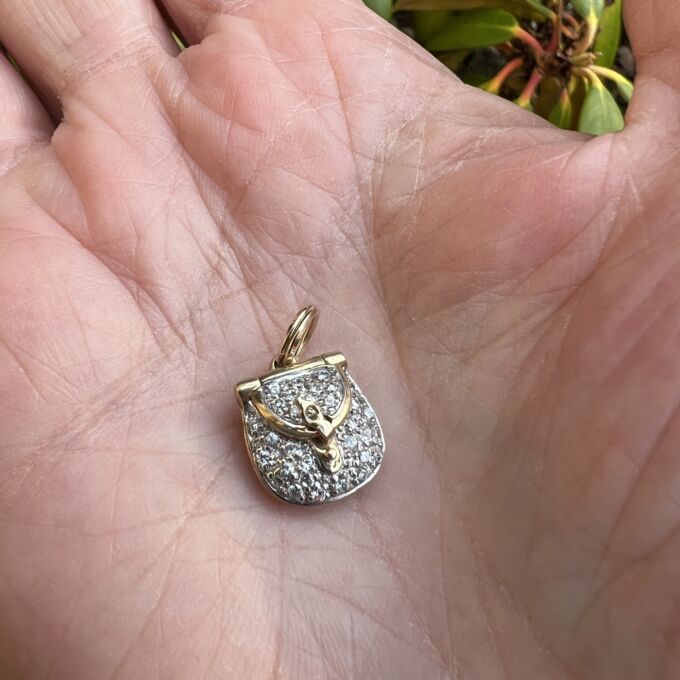 Pavé Set Purse Charm Pendant in 9ct Gold