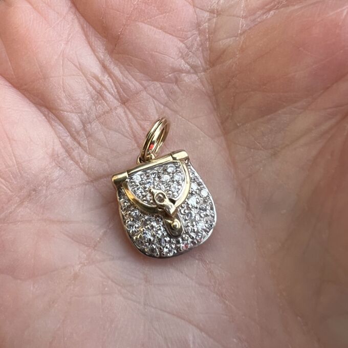 Pavé Set Purse Charm Pendant in 9ct Gold