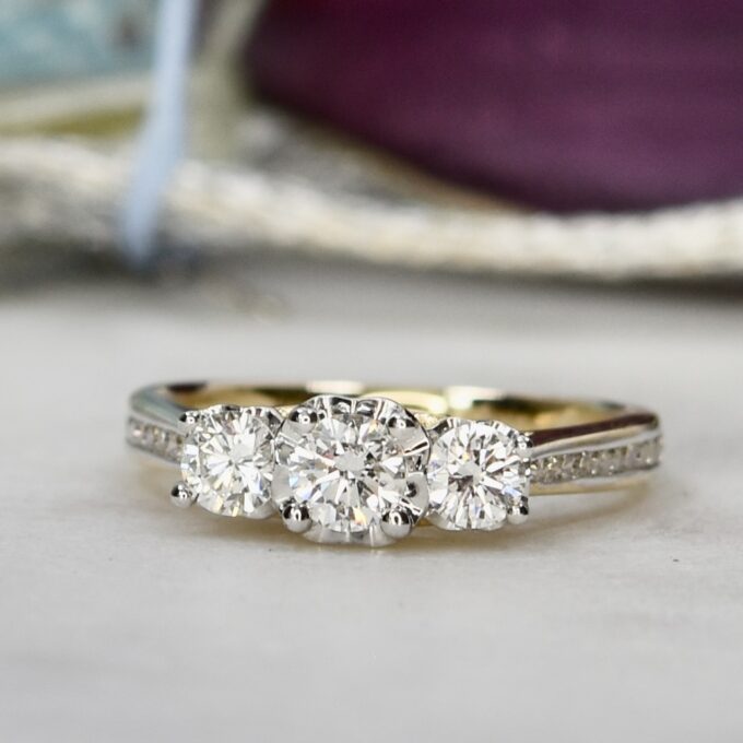 Three Stone Lab Grown Diamond Ring in 14ct Yellow Gold