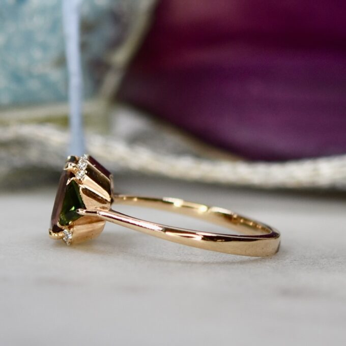 Pink and Green Tourmaline Ring in 18ct Rose Gold