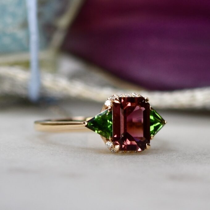 Pink and Green Tourmaline Ring in 18ct Rose Gold
