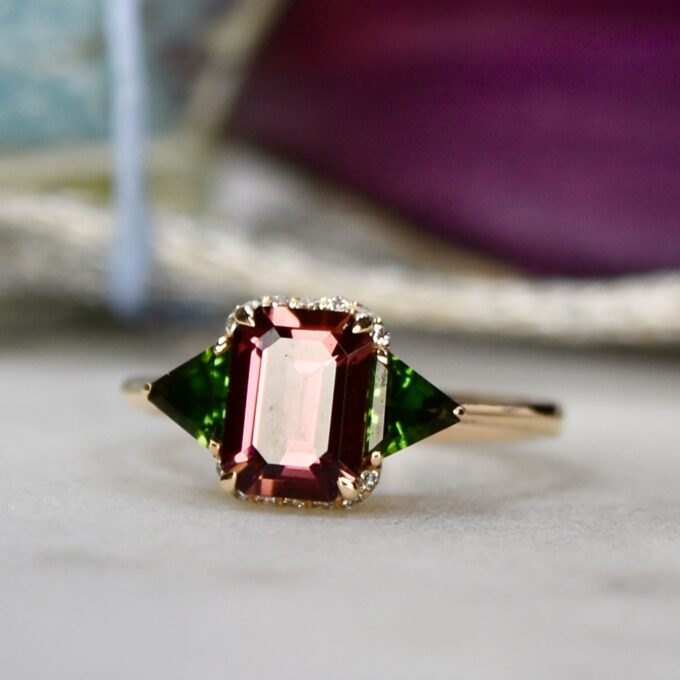 Pink and Green Tourmaline Ring in 18ct Rose Gold