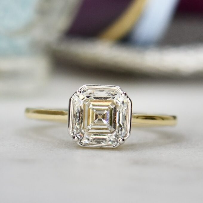 Lab Grown 2ct Asscher Diamond Solitaire in 14ct Yellow Gold