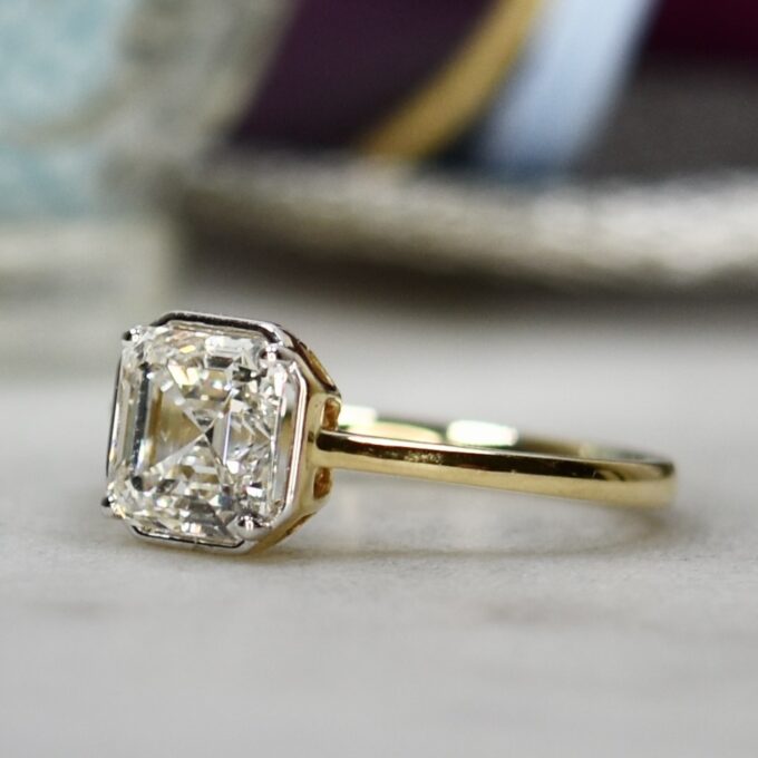 Lab Grown 2ct Asscher Diamond Solitaire in 14ct Yellow Gold