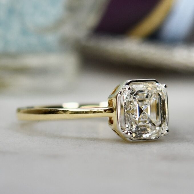 Lab Grown 2ct Asscher Diamond Solitaire in 14ct Yellow Gold