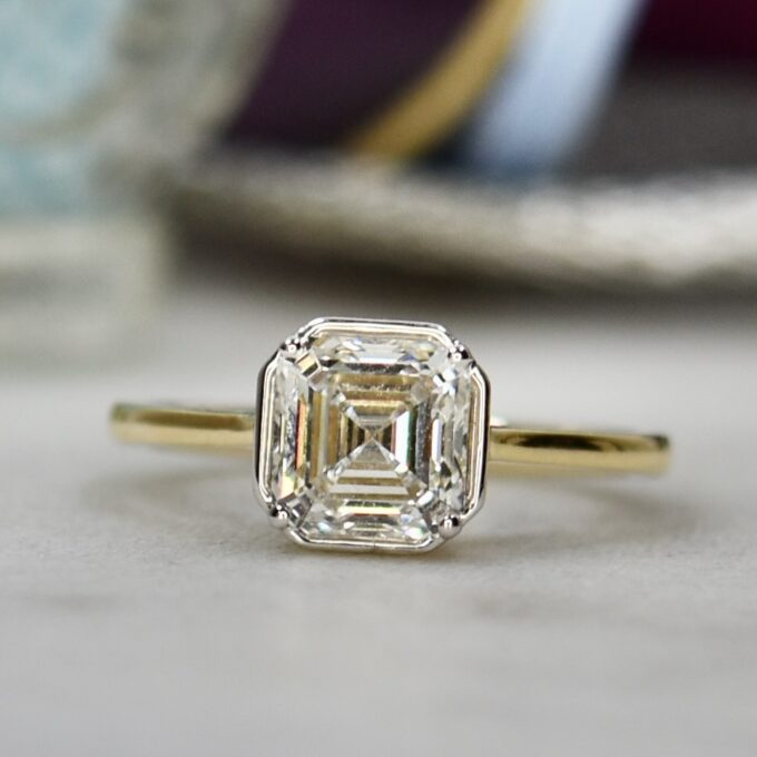 Lab Grown 2ct Asscher Diamond Solitaire in 14ct Yellow Gold