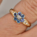 Sapphire and Diamond Flower Design Ring in 18ct Yellow Gold