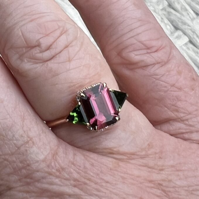 Pink and Green Tourmaline Ring in 18ct Rose Gold
