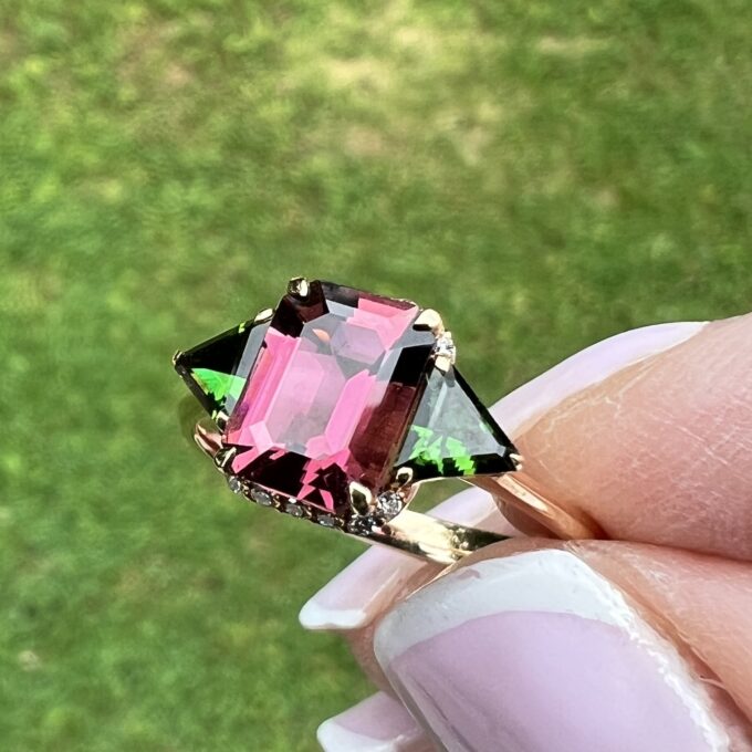 Pink and Green Tourmaline Ring in 18ct Rose Gold