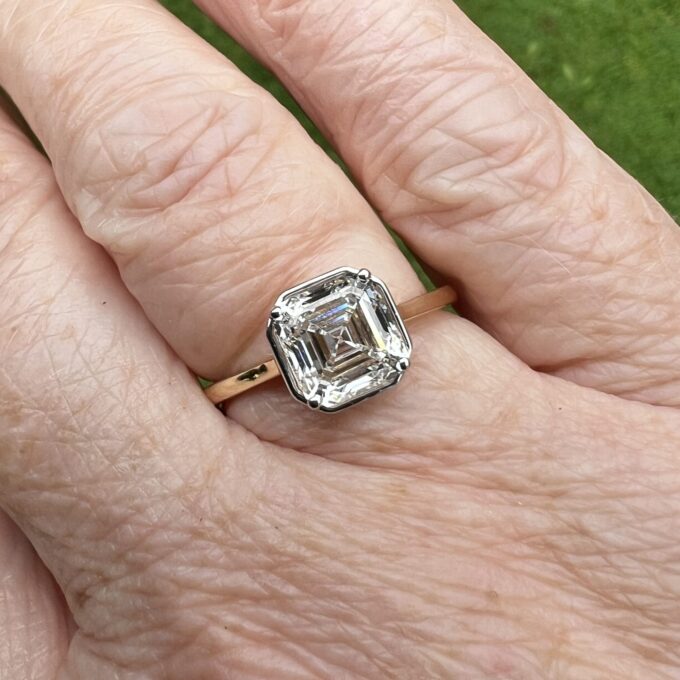 Lab Grown 2ct Asscher Diamond Solitaire in 14ct Yellow Gold