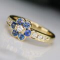 Sapphire and Diamond Flower Design Ring in 18ct Yellow Gold