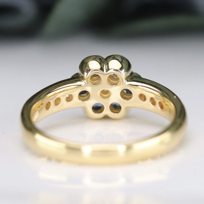 Sapphire and Diamond Flower Design Ring in 18ct Yellow Gold