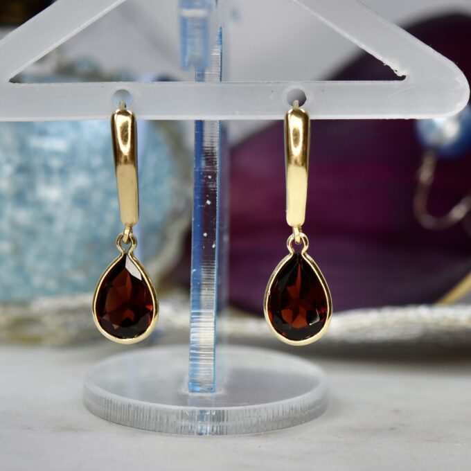 Garnet Pear Drop Earrings in 14ct Gold