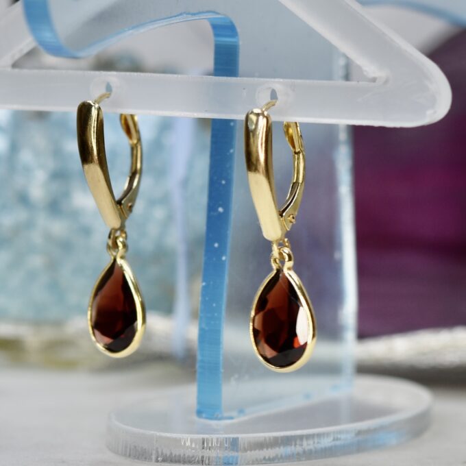 Garnet Pear Drop Earrings in 14ct Gold