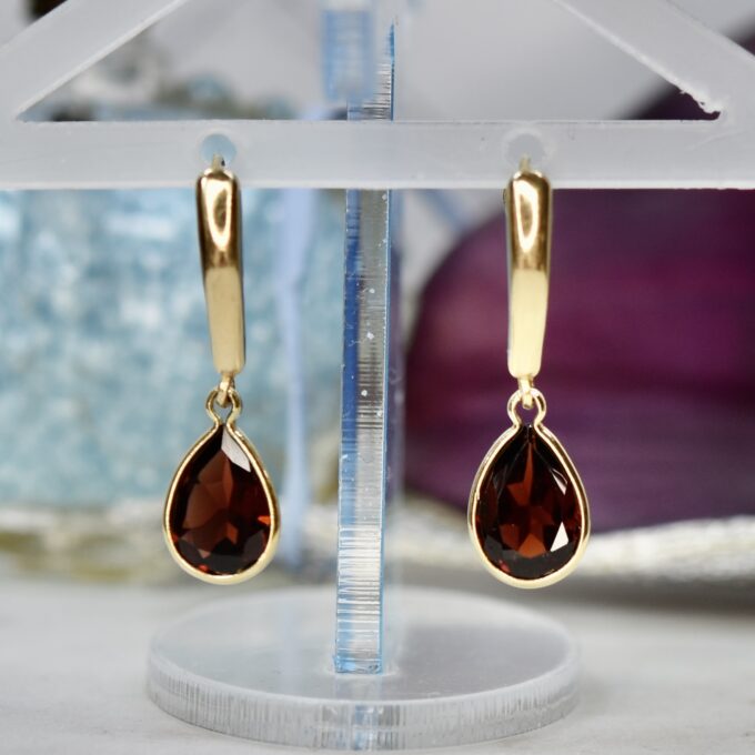 Garnet Pear Drop Earrings in 14ct Gold