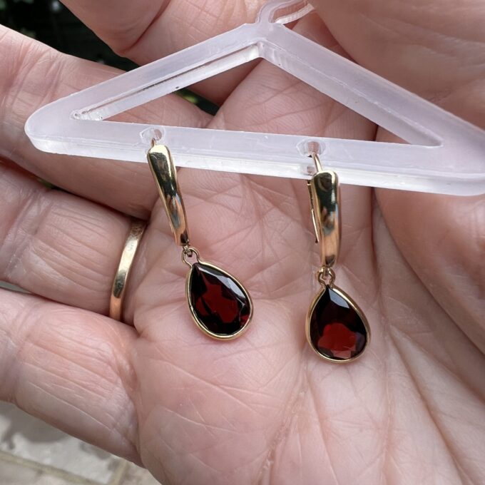 Garnet Pear Drop Earrings in 14ct Gold