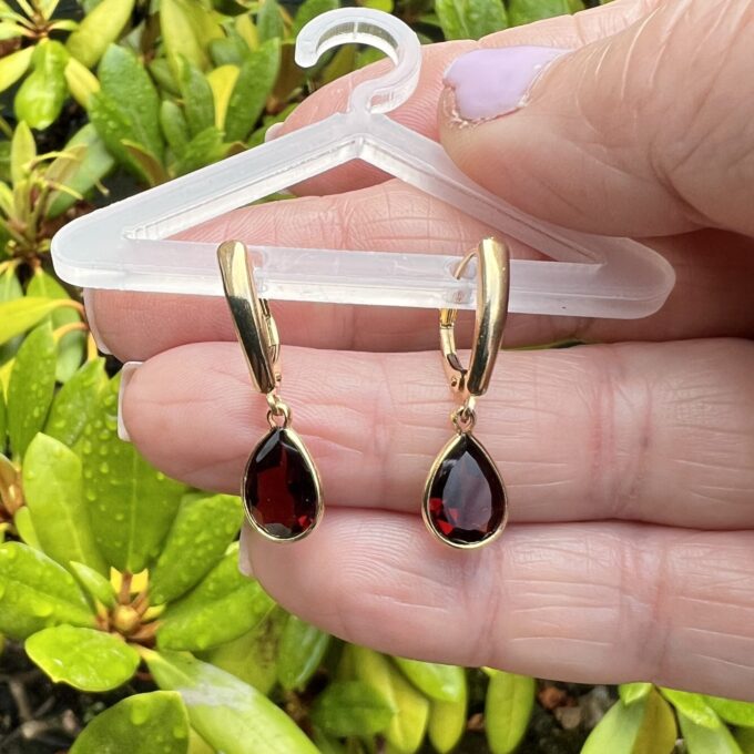 Garnet Pear Drop Earrings in 14ct Gold