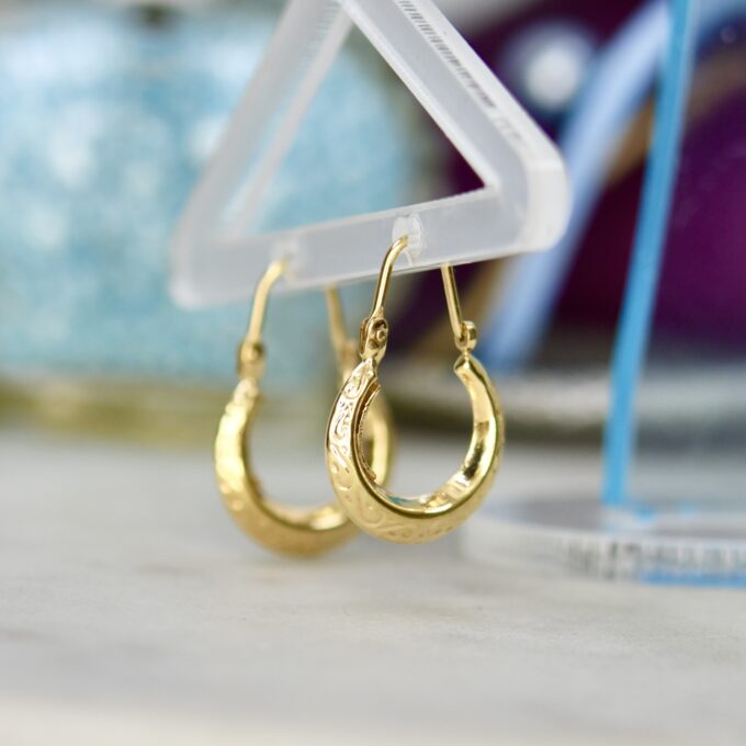 Dainty Patterned Hoop Earrings in 9ct Gold
