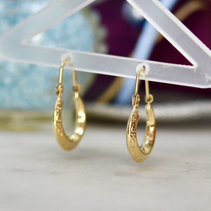 Dainty Patterned Hoop Earrings in 9ct Gold
