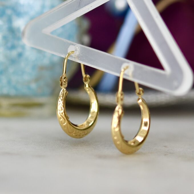 Dainty Patterned Hoop Earrings in 9ct Gold