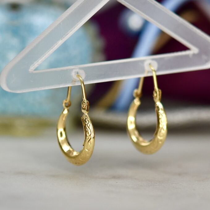 Dainty Patterned Hoop Earrings in 9ct Gold