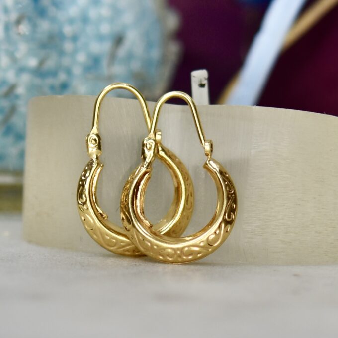 Dainty Patterned Hoop Earrings in 9ct Gold