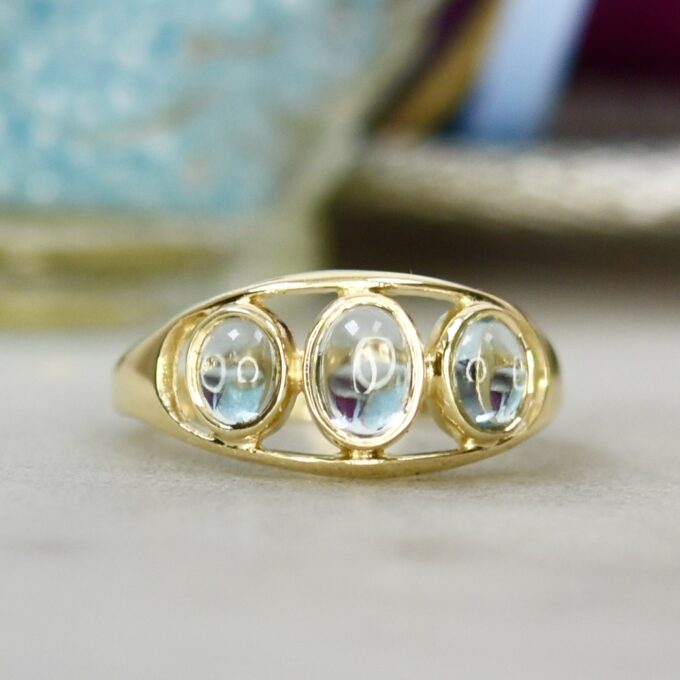 Three Stone Topaz Cabochon Ring in 9ct Gold