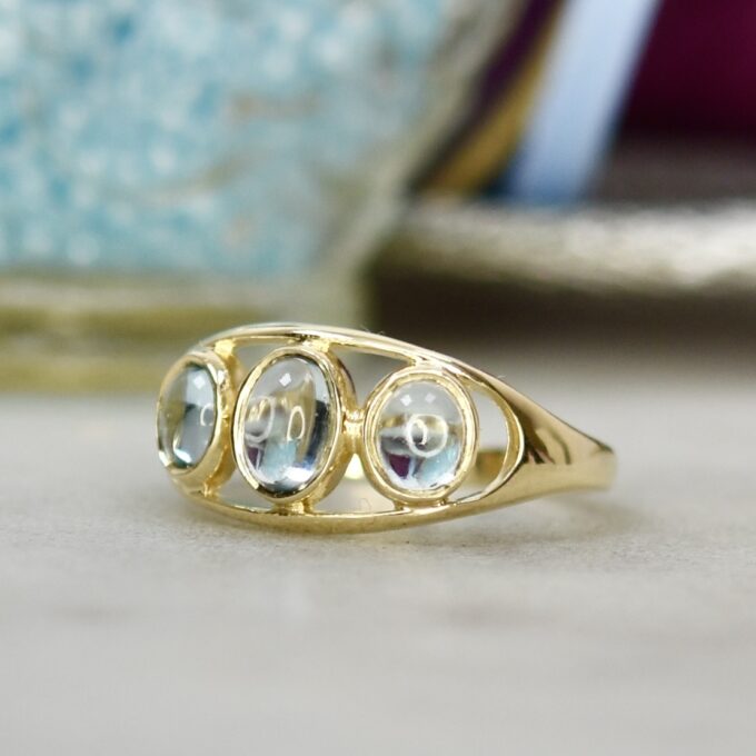Three Stone Topaz Cabochon Ring in 9ct Gold