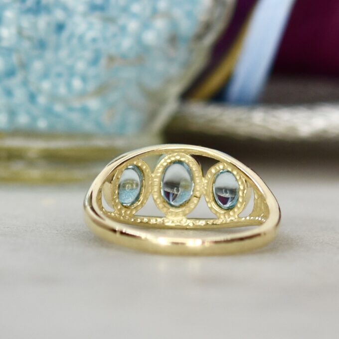 Three Stone Topaz Cabochon Ring in 9ct Gold