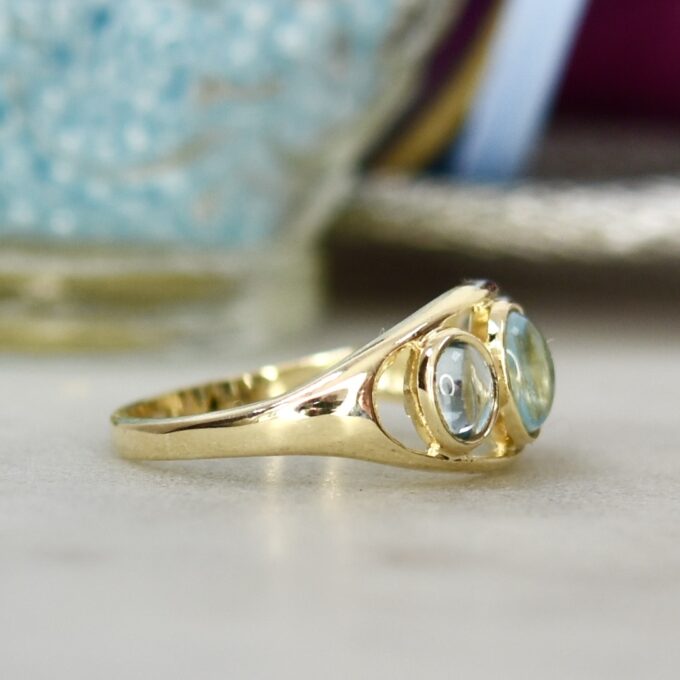 Three Stone Topaz Cabochon Ring in 9ct Gold